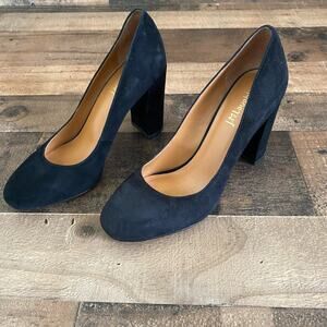 J. McLaughlin Mila Black Suede Pumps Size 7 Block Heel Height 3.5" Leather